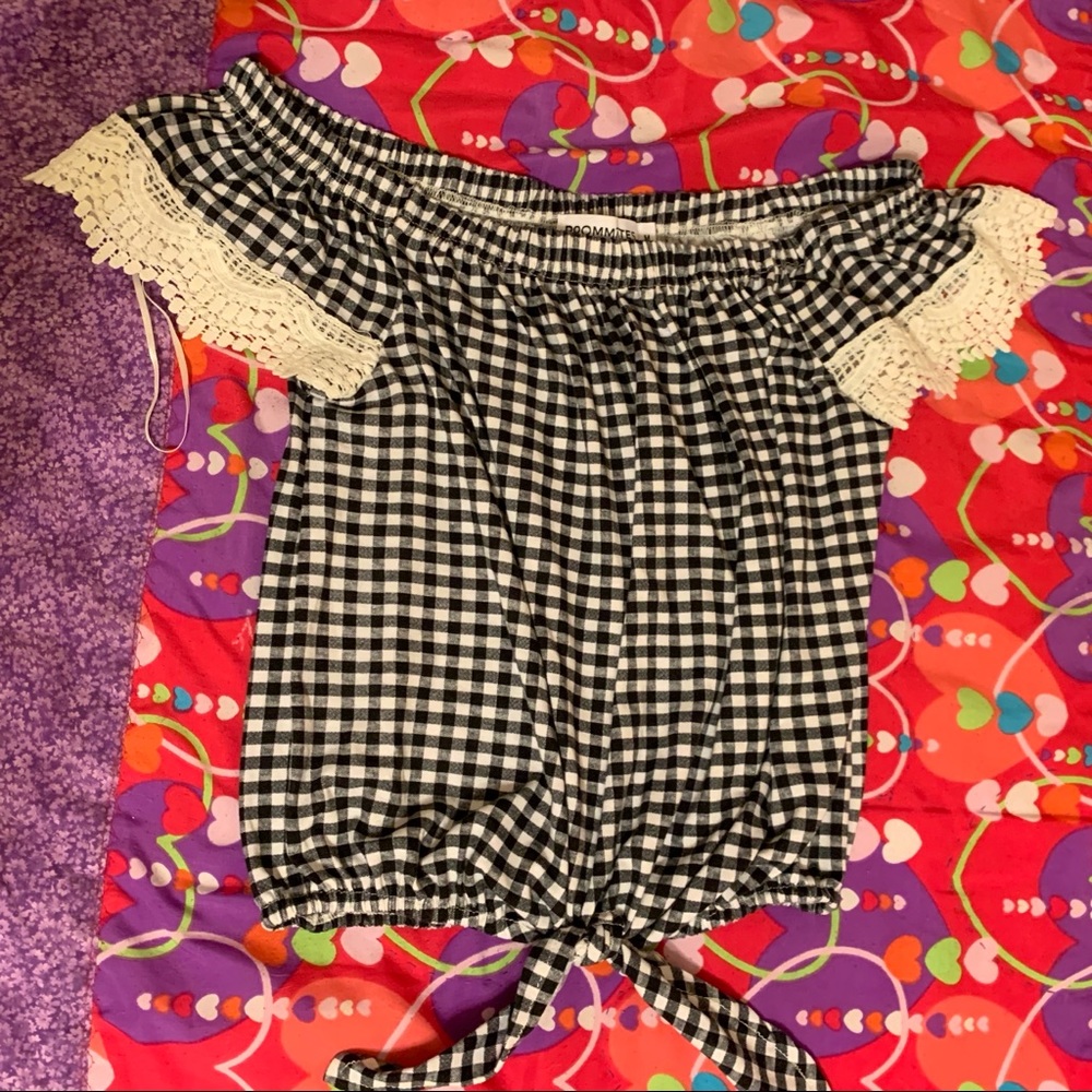 Checkered off-the-shoulder crop top